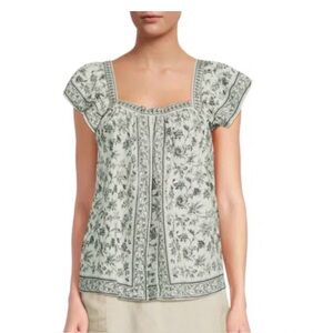 MAX STUDIO | green floral blouse size small